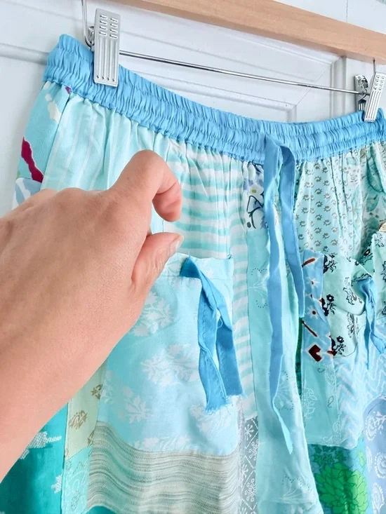 Patchwork Light Blue Women's Joggers with Drawstring Waist - Picture 2 of 5